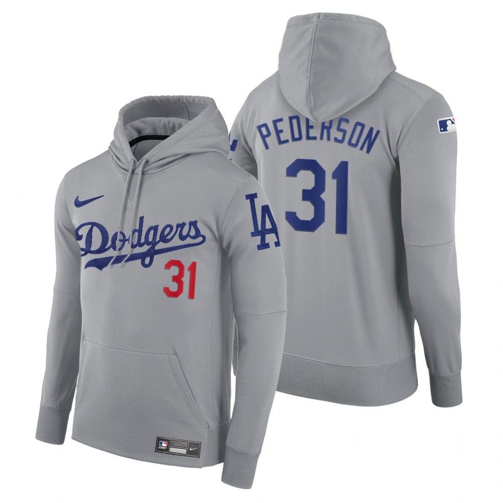 Men Los Angeles Dodgers #31 Pederson gray road hoodie 2021 MLB Nike Jerseys->los angeles dodgers->MLB Jersey